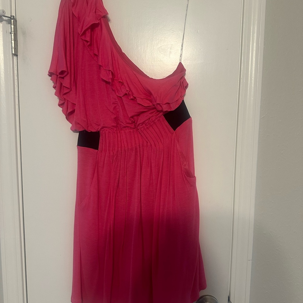Pink Ruffled One-Shoulder Dress